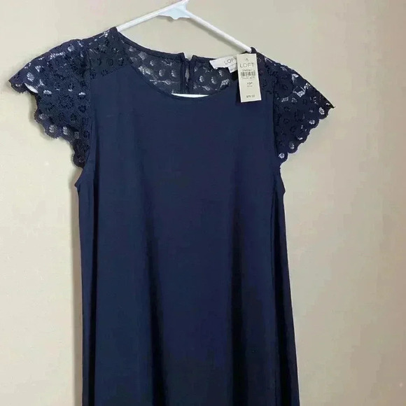 Loft Navy Lace Accents Dress Size XSP - Picture 2 of 11